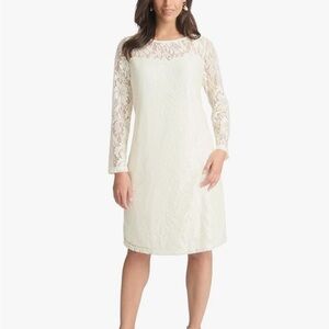 Jessica London Cream Sheath/Lacey Dress with Bishop Sleeves Sz16W Wedding/Guest